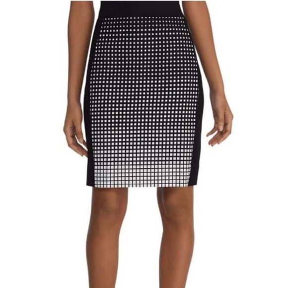 WHBM Black White Patterned Panel Cotton Blend Lined Pencil Skirt Size 6 - Picture 1 of 9